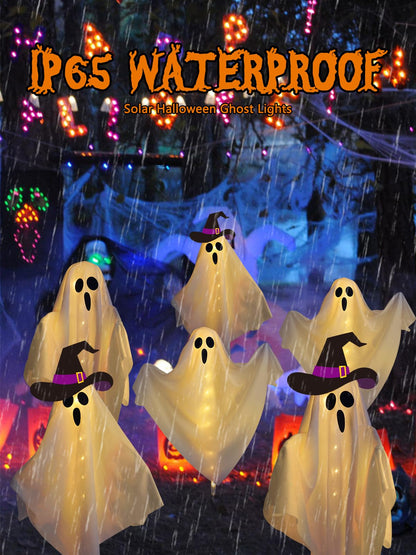 6-Pack Ghost Solar Halloween Decorations Outdoor, Waterproof Solar Halloweens Lights for Outside Decor, Halloween-Ghost Path Lights for Scary Party Yard Garden Lawn Holiday Decoration(Warm White)