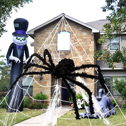 UMEELR Halloween Decorations Outdoor, 200" Web & 50" Giant Spider, Scary Fake Spider with Triangular Huge Web for Yard Lawn Haunted House Decor