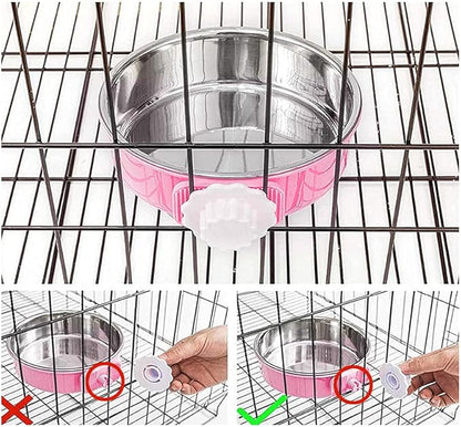 Crate Dog Bowl,Removable Stainless Steel Water Food Feeder Bowls Crate Coop Cup,Pet Cage Bowls with Bolt Holder for Cat, Puppy, Birds, Rats, Rabbits Small Animals ((Blue+Pink) Round, Samll)