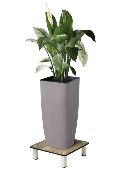 Foreman Potted Plant Stand with Legs (12"x12"x4") Indoor Outdoor Heavy Duty Versatile Use Weather Resistant Square Plant Support with 10 Year Warranty - Amaretto Pine Wood Grain Pattern
