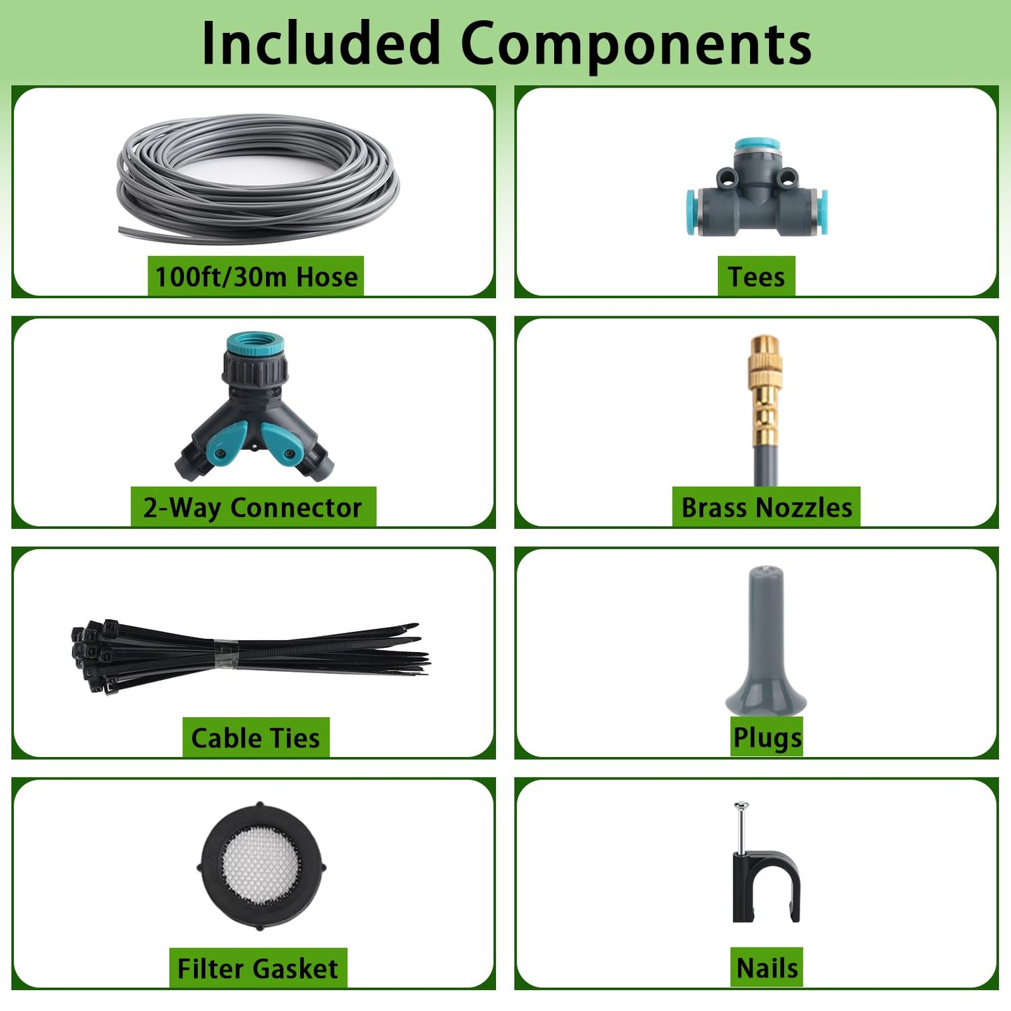 100FT 1/4" Quick-Connect Drip Irrigation System Kit, Automatic Garden Watering System with 16 Pcs Adjustable Spray Nozzles for Garden, Greenhouse, Yard, Lawn