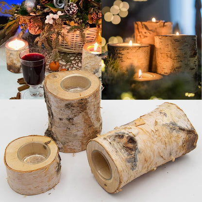 Vkinman 3Pcs Wooden Tea Light Candle Holders, Personalized Birch Wood Votive Tealight Holder for Birthday, Holiday, Party, Wedding, Table Decoration (2in, 4in, 6in)