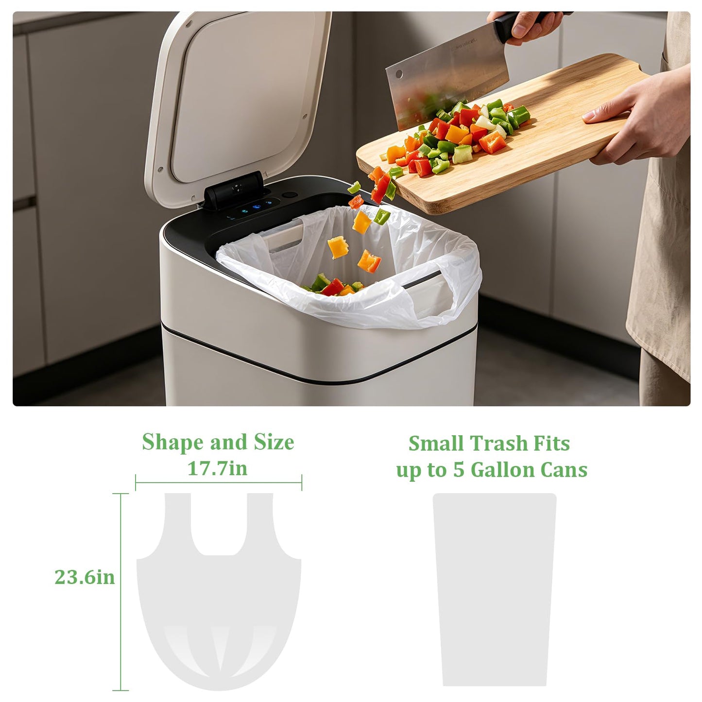 4 Gallon Small Trash Bags Biodegradable - Unscented 100-Pack White Garbage Bag with Handles Strong Thick Can Bin & Waste Basket Liner for Kitchen, Pet Area, or Home Office Heihaily