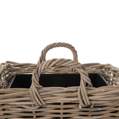 Kouboo Rectangular Rattan Planter Basket 1.25 Gallon Capacity Plastic Pot Liner with Drain Holes Included No Saucer Indoor and Outdoor Use