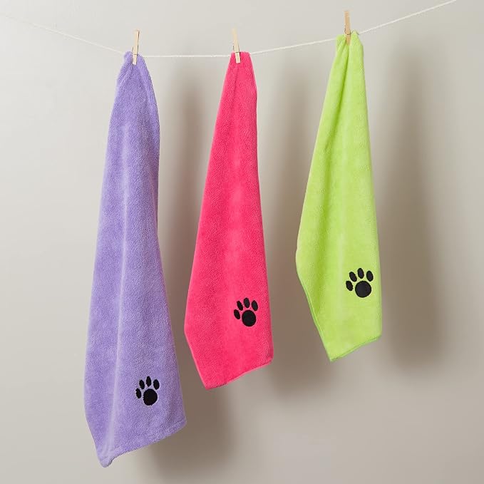 Bone Dry Pet Grooming Microfiber Towel, Embroidered Collection, X-Large,41x23.5, Lettuce Green
