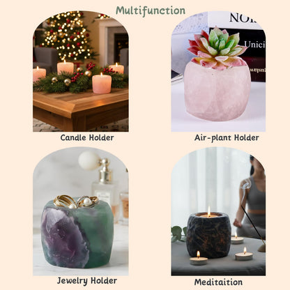 rockcloud Natural Raw Blue Sodalite Taper Tea Light Candle Holder Air Plant Holder Healing Stone Home Decoration Figurine