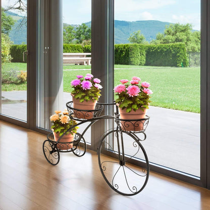 SHJC Tricycle Plant Stand Flower Herbs Holder Plant Pot Holder Flower Rack Flower Indoor Outdoor Garden Use, Perfect for Patios, Porches and Balconies,Brown