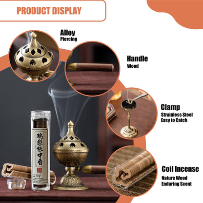 Handheld Incense Burner, 360° Rotating Handle with Incense Coils