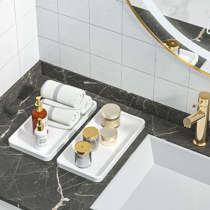 Weenson Bathroom Vanity Trays for Countertop Toiletries Decor Candle Perfume Makeup, Kitchen Tray for Soap Dispenser Spice Salt Oil, White Tray for Toilet Tank Coffee Nightstand Set of 2