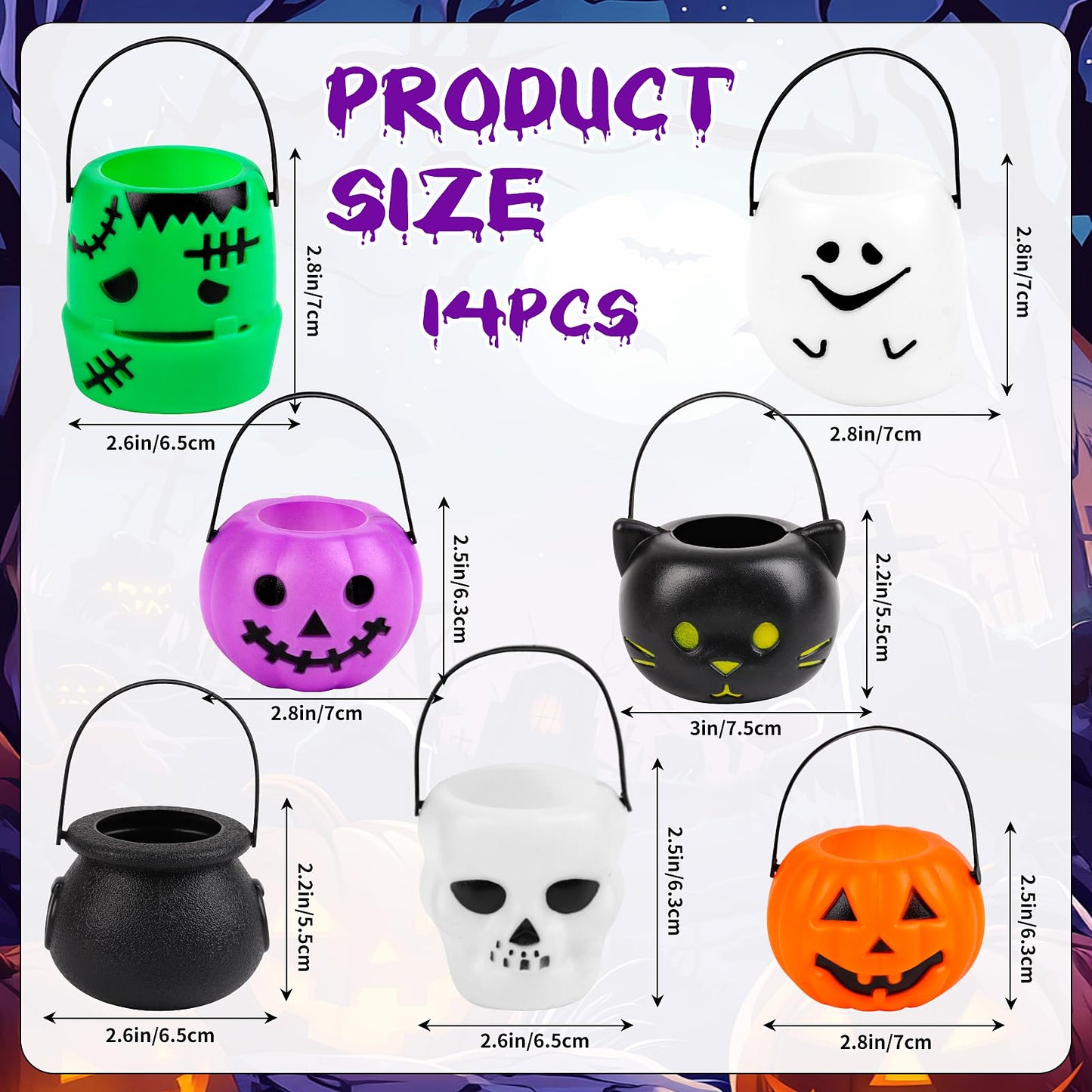 FOIMAS 14 Pack Mini Halloween Candy Cauldron,Pumpkin Ghost Candy Bucket Holder with Handles for Trick or Treat Halloween Party Favor Home Decoration Supply