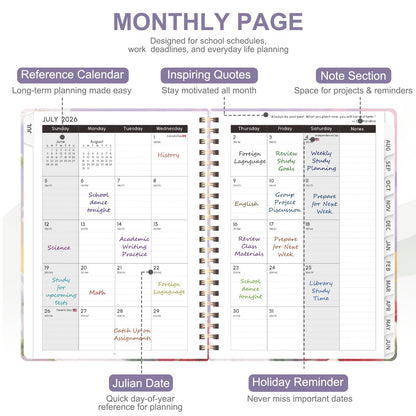 Planner 2026-2027, Weekly and Monthly Academic Planner, July 2026 - June 2027, Hardcover Calendar Agenda Book for School Year Planning, School Supplies for Teacher and Student, A5(6.3'' x 8.5'')