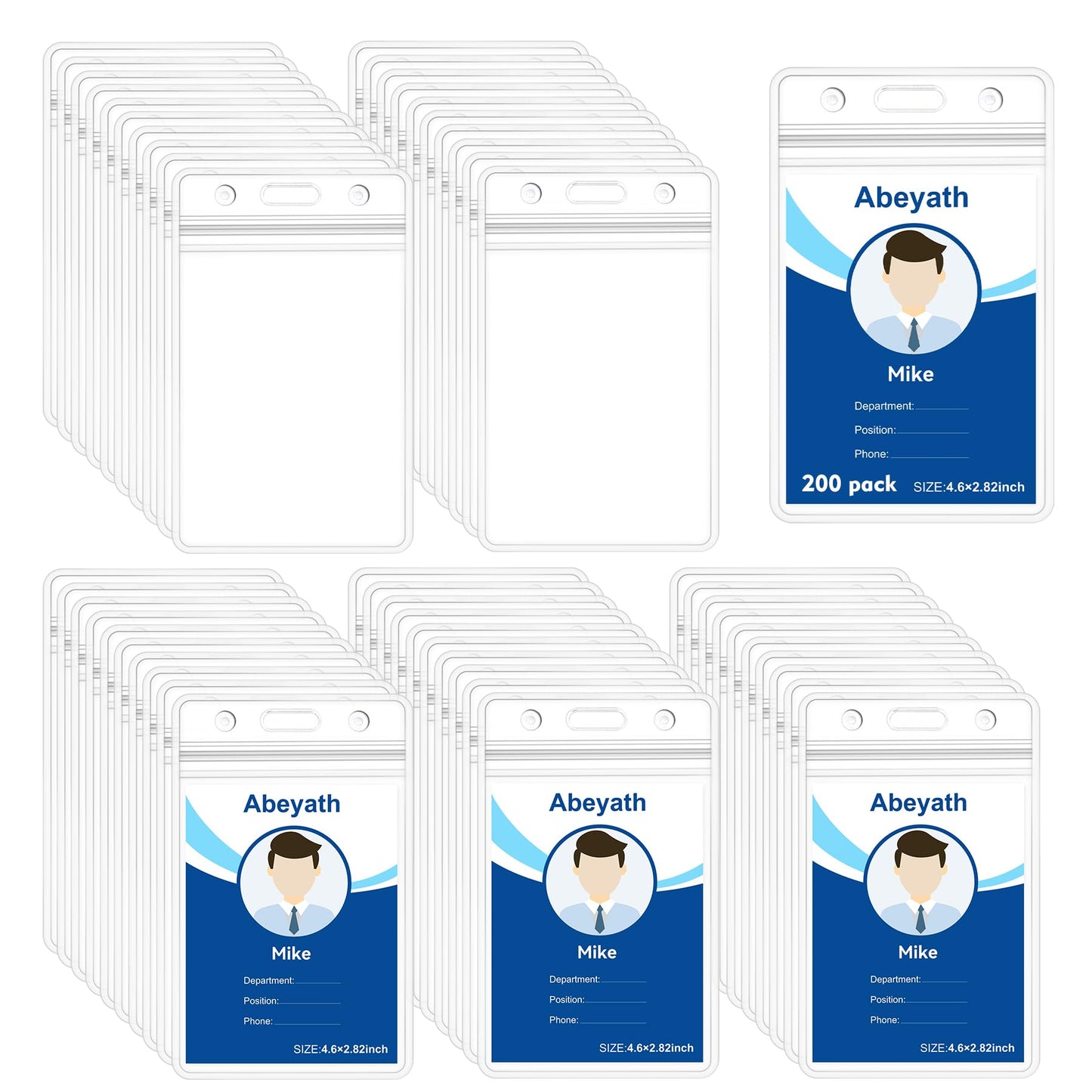 Abeyath 200 Pack Extra Thick ID Badge Holder Vertical Clear ID Card Holder with Waterproof Resealable Zip Name Tag Holder for Nurses, School and Office（ 2.25x3.5Inch）