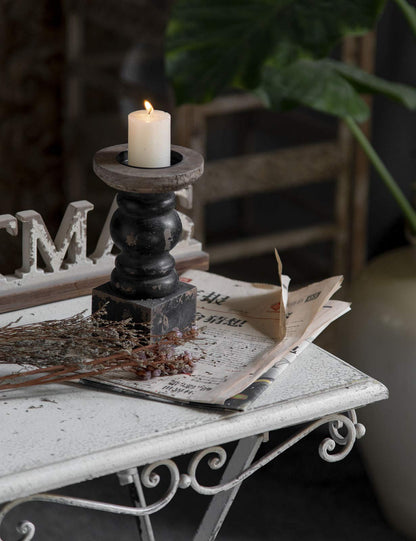 Wooden Black Candle Holder, Decorative Candle Holders for Table, Rustic Pillar Candle Holder, Table Centerpieces for Dining Room, Shabby Chic Candlestick, Home Decor (3.9" x 3.9" x 7.1")