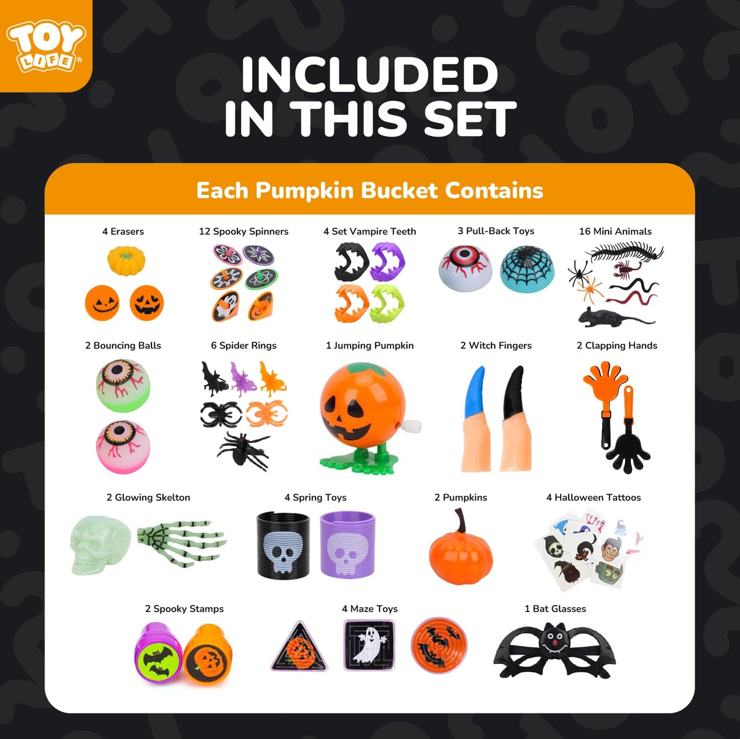 TOY Life Halloween Party Favors for Kids Halloween Toys in Bulk Halloween Prizes for Kids Halloween Pumpkin Buckets Goodie Bags Stuffers Fillers Non Candy Treat for Kid