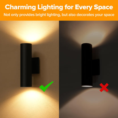 LUTEC Outdoor Wall Light, Integrated LED Cylinder Sconce, 16W 3000K, Waterproof Aluminum, Modern Matte Black, 2 Pack