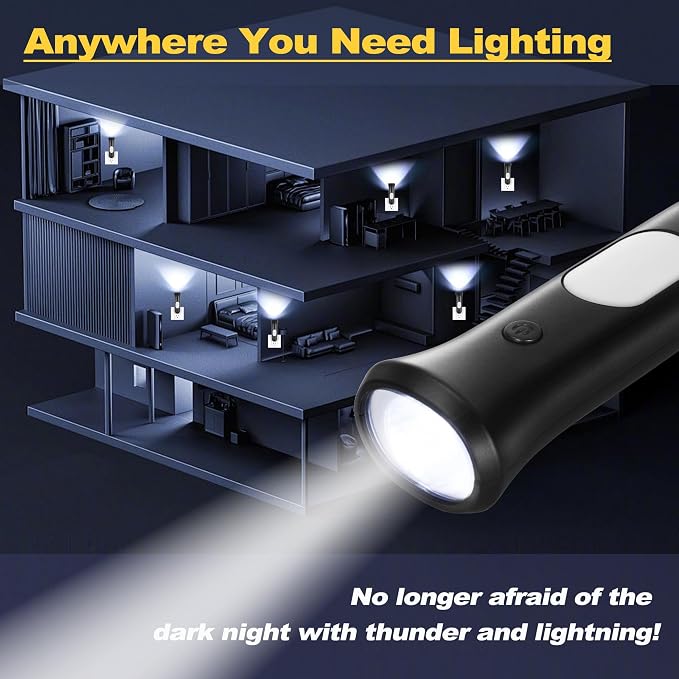 ROSSEX 4 in 1 Emergency Lights for Home Power Failure, 6 Pcs Rechargeable LED Flashlight Plug in Wall, Automatic Turn-On Power Outage Night Light Flashlight for Hurricane Preparedness Items, Black