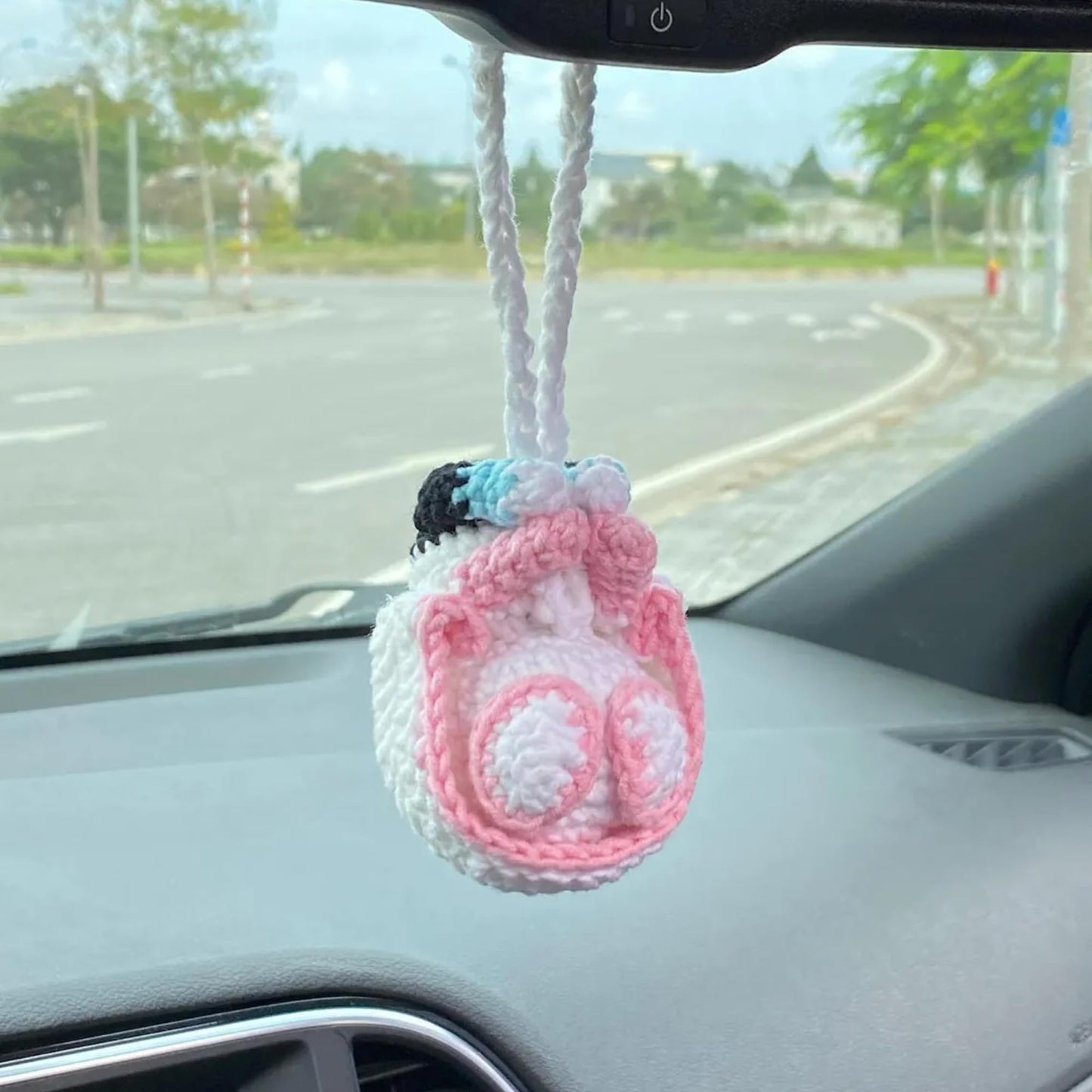 Crochet Spider Car Hanger Ornament, Cute Hero Rearview Mirror Decoration, Handmade Spider Amigurumi Plush, Car Charm Gift for Him or Her, Funny Car Accessory (Pink)