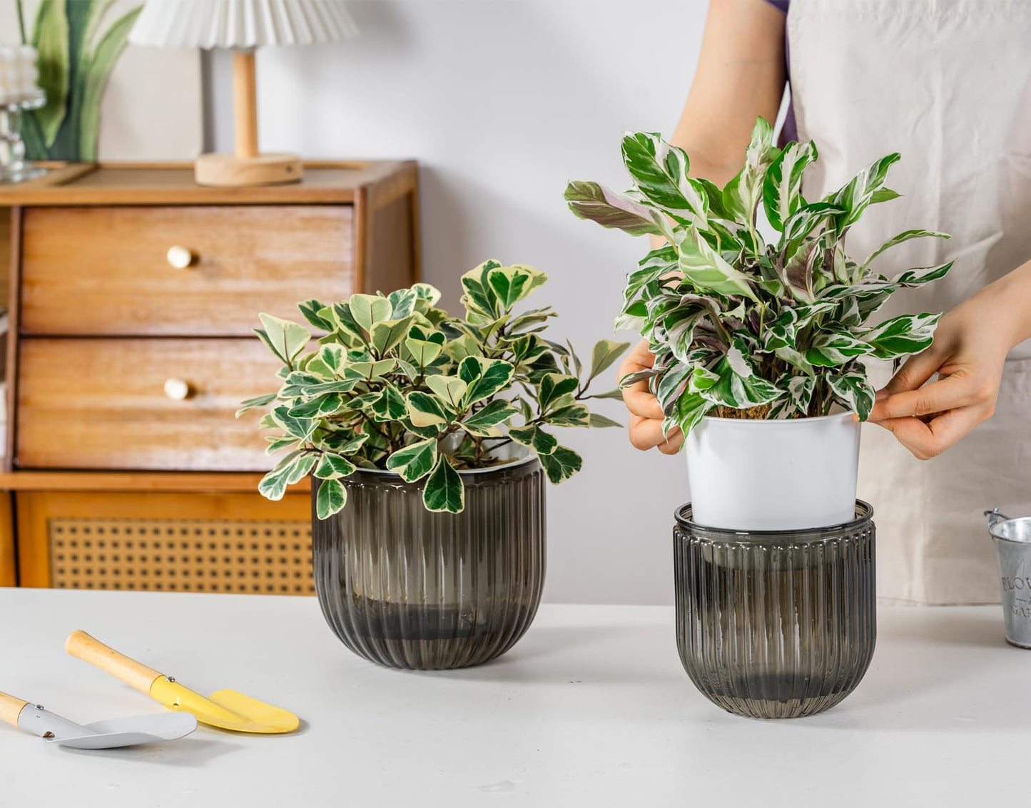 Melphoe Self Watering Pots for Indoor Plants Planter, 6.5/5.3 Inch 2 Pack Planters Self Watering Plant Pots for Flower, Houseplants, Succulent, African Violets and Cactus with Drainage