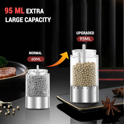 Electric Salt and Pepper Grinder Set with External Coarseness Adjustment, 95ml Large Capacity Automatic Pepper Mill, USB-C Charging Base with LED Light, Stainless Steel Spice Grinder, 2-Piece Set