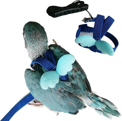 Pet Parrot Bird Harness Leash Adjustable Bird Flying Harness Traction Rope with Cute for Parrots Budgerigar Lovebird Cockatiel Mynah Outdoor Training Toy (Mannikin/Finch,Blue)