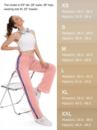 Tapata Women's 30" Inseam Track Pants Elastic Waistband Y2K with Zipper Pockets Dance Studio Sweatpants, Pink, M