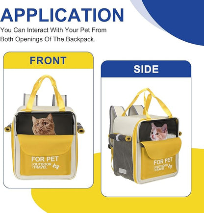 Pet Backpack Carrier, Portable and Ventilated, Oxford Cloth, Dogs Cats and Small Animal Travel Bag 13.39" Up to 16.5 Lbs, (Yellow), Intended for Hiking/Camping/Traveling