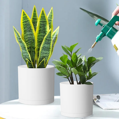 Meowell 8/7/6 inch Plant Pots, Set of 3 Cylinder Flower Pots for Outdoor Indoor Plants, Decorative Plastic Planters with Drainage Holes and Saucers for Garden House Plants, White
