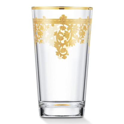 Set of 4 Embellished 24K Gold Crystal High Ball Tumbler-MADE In Italy