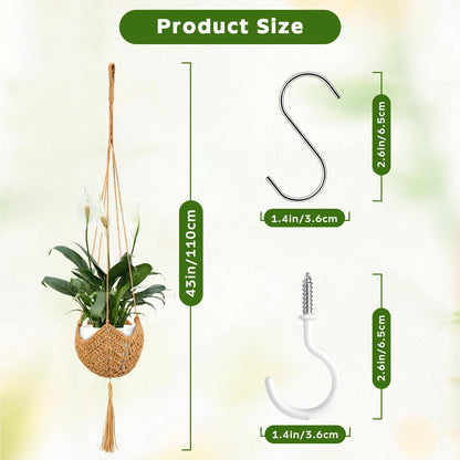 VZZNN 6 Pack Hand-Woven Macrame Plant Hanger - Hanging Plant Holder with 12 Hooks for Indoor Green Plant Hanging and Bohemian Style Home Decor (Brown)