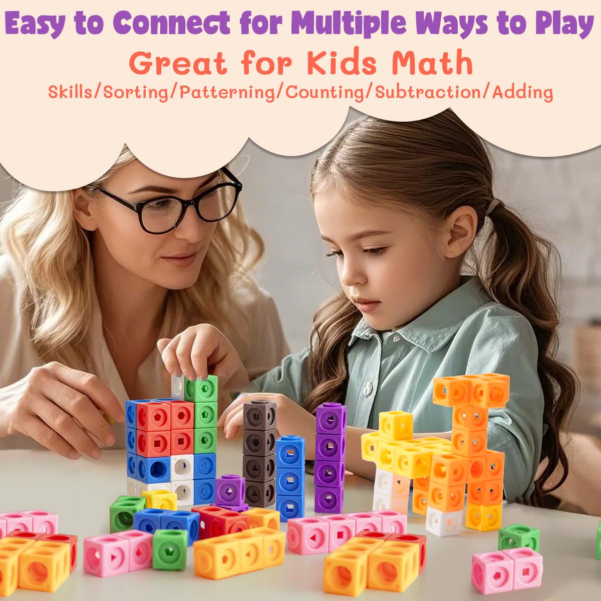 QUYSK 300 Pcs Linking Cubes for Math with Storage Boxes, Kids Counting Blocks for Math STEM Connecting Cubes Math Manipulatives Classroom Learning Supplies for Preschool and Elementary Aged Kids