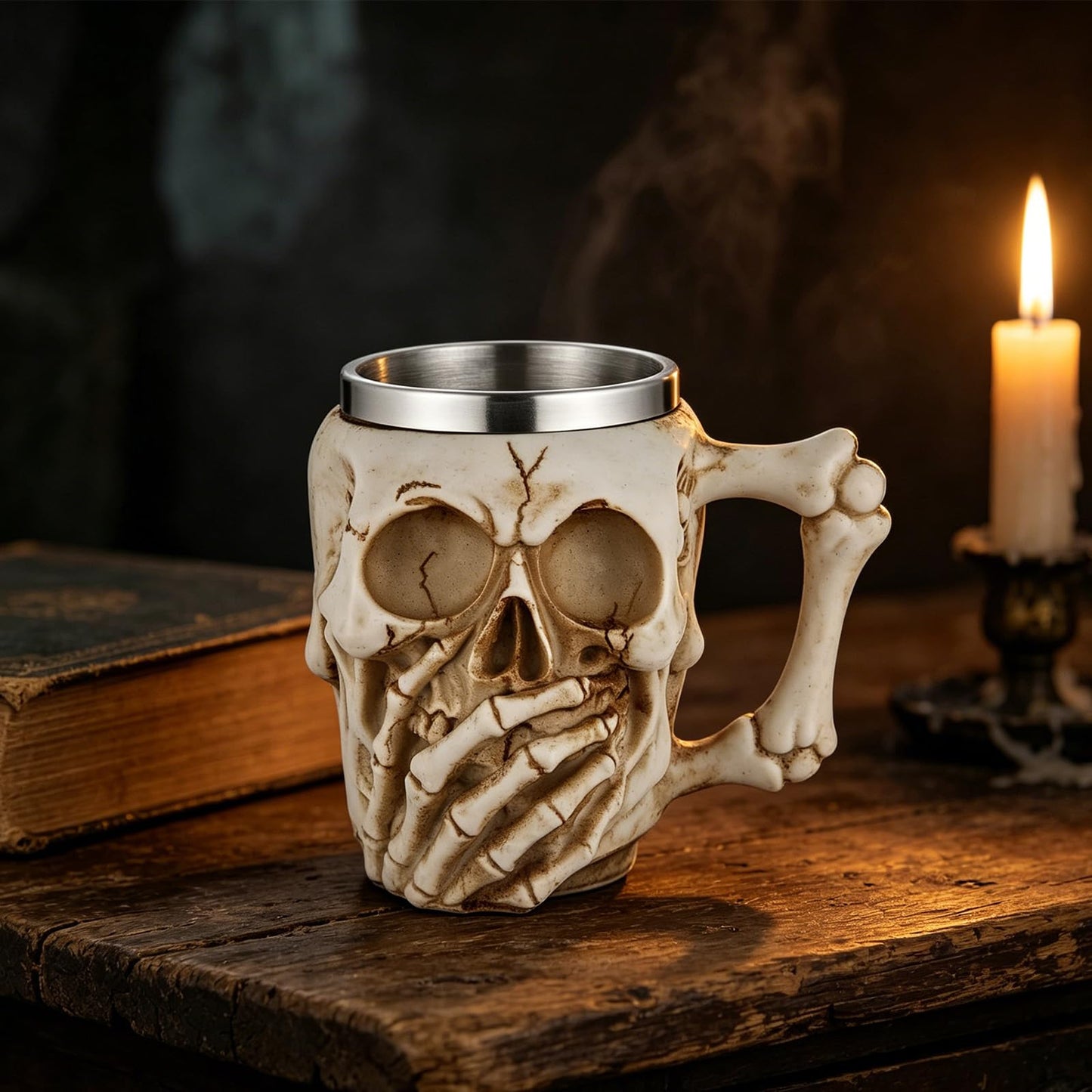 AsAlways Stainless Steel Skull Beer Mug Gothic Beer Stein Novelty Drinking Cup for Wine Coffee Halloween Accessory Gift 400ML/13.5OZ