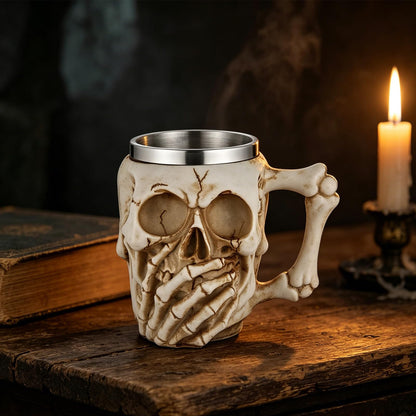 AsAlways Stainless Steel Skull Beer Mug Gothic Beer Stein Novelty Drinking Cup for Wine Coffee Halloween Accessory Gift 400ML/13.5OZ