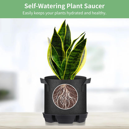 Homaisson 4 Pcs Self-Watering Plant Saucers, Indoor Auto Watering Fabric Pot Bases, Round Plastic Drip Trays for Plant Growth Bags, Provide Stable Support and Prevent Leakage