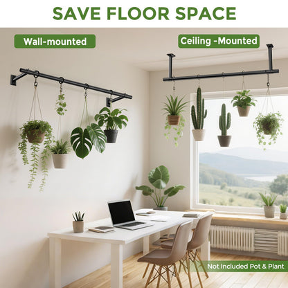 Mogaath Hanging Planters for Indoor Plants, 64 Inch Heavy Duty Plant Hanger Indoor, 1 Inch Diameter Metal Rod, Hanging Plant Holder for Window Wall, Matte Black, Square Flange Base, Pot Not Included