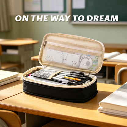 EASTHILL Big Capacity Pencil Pen Case Office College School Large Storage High Capacity Bag Pouch Holder Box Organizer Black White
