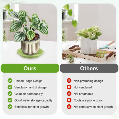 M METERXITY 2-Pack Plant Saucers, 7.3 Inch ID Anti-Rot Root Resin Flower Pot Plant Saucers for Indoor/Outdoor, Flowerpot Drip Tray [9.4 Inch OD, Fruit Green]