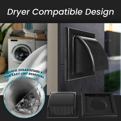 Repa Market 4 Inch Dryer Vent Cover Outside with Backdraft Damper - Black ABS Plastic Exhaust Vent Hood - Wall Vent Cover - Outside Dryer Vent Cover for Dryer Vent Hose, Bathroom Vent Cover, AC Vent