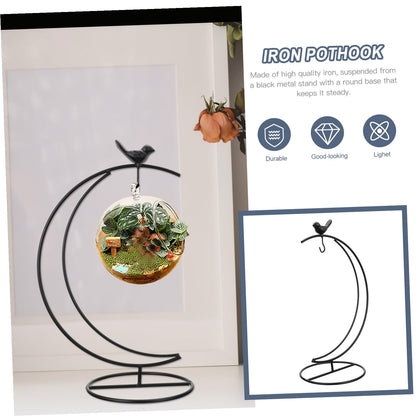 Garneck Moon-shaped Bird Iron Frame Display Stand for Indoor Decor Plant Terrarium Stand Ornament Hanger String