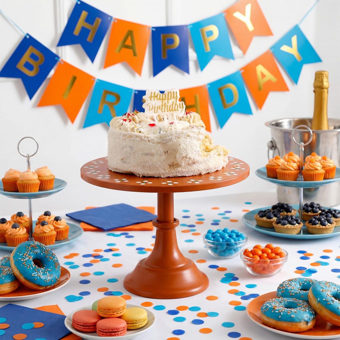 Amyhill 3 Set Mexican De Barro Cielito Lindo Cake Stand Party Decoration 8" 10" 12" Metal Orange Round Dessert Pie Display Holder for Wedding Celebration Birthday Baby Shower Cinco De Mayo(Flower)