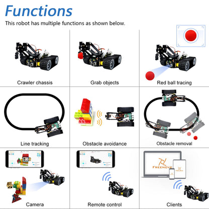 Freenove Tank Robot Kit for Raspberry Pi 5 4 B 3 B+ Zero 2 W, Crawler Chassis, Grab Objects, Ball Tracing, Line Tracking, Obstacle Avoidance, App Control, Camera, Servo (Raspberry Pi NOT Included)