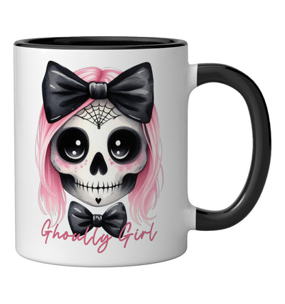 Cute Pink Gothic Halloween Ghoully Girl Ghoul Novelty Ceramic Mug, Black/White