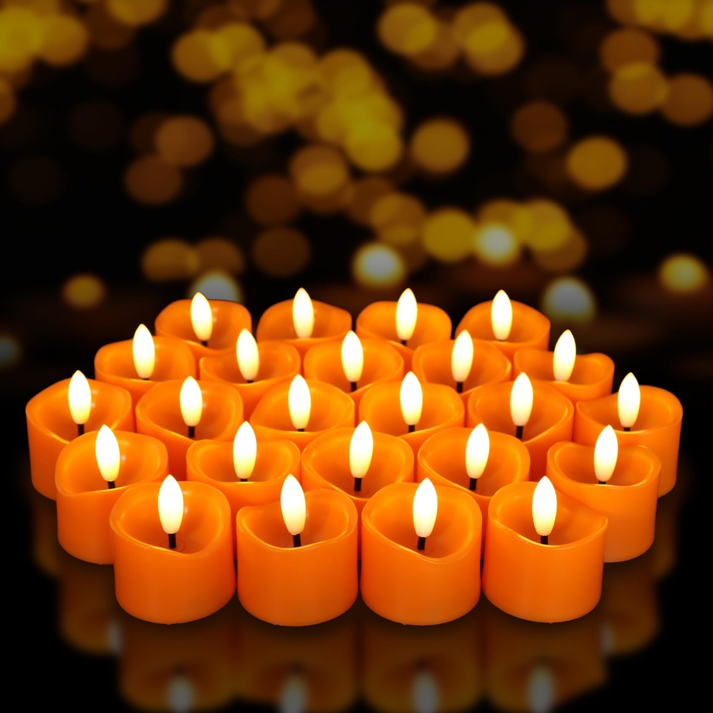 7LinRay 24 Pack Orange Flameless Tealights Candles, Flickering Battery Operated Tea Lights, Realistic Electric Fake LED Votive Candles for Halloween, Pumpkin, Thanksgiving, Christmas Decor