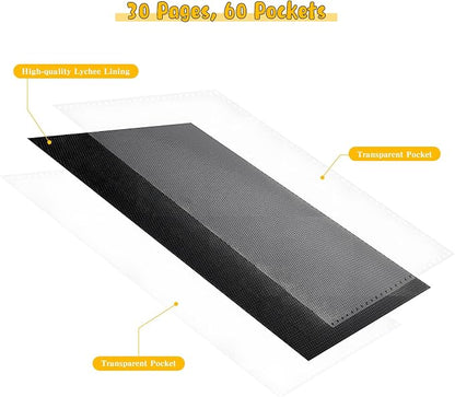 Jumbo Card Binder for PKM– WITHYU PU Leather Ringless Card Collection Binder with 60 Pockets, 5.4'' x 7.4''Card Holders Storage Album for Game Card (Carbon Black)