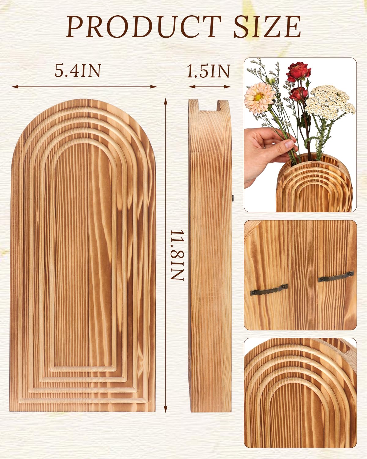 Wooden Wall Vase Set of 2 - Boho Natural Wood Wall Hanging Planter for Plants & Flowers,Modern Farmhouse Wall-Mounted Planters for Living Room,Entryway,Kitchen,Patio,Hallway,Wall Art for Home Decor