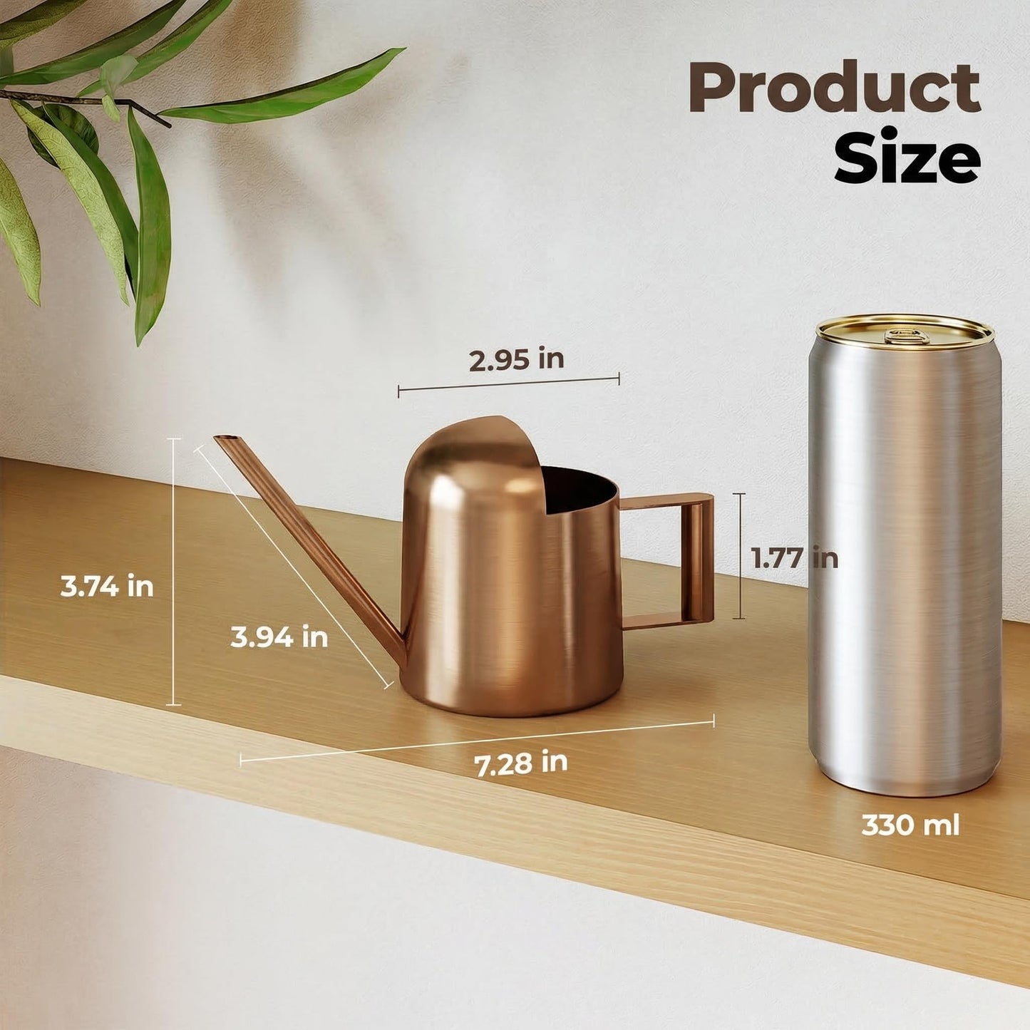 Bamworld Small Watering Can Indoor Outdoor Plant Metal Stainless Steel Long Spoutt Flowers Watering Cans for House Garden Plants 10OZ Watering Bottle Cute Decorative for Bonsai(Bronze)