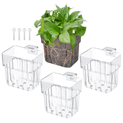 Gosknor 4pcs Aquarium Plant Holders, Transparent Plastic Fish Tank Plant Pots Hanging Aquarium Planter Aquarium Plant Basket Aquatic Plant Cup for Aquarium Fish Tank Hydroponic Plants