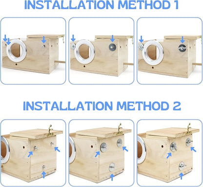 Parakeet Nesting Box - Visual Wooden Bird Nest Breeding Box - Bird Cage House with Perch for Lovebirds Cockatiel Budgie Finch Parrot