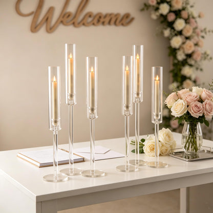 Vincidern 12pcs Clear Taper Candle Holder, Wedding Centerpieces for Tables, Acrylic Candlestick Holder for Dining Table, Long Candle Stick Candle Stand for Wedding, Party, Holiday, Event Decor