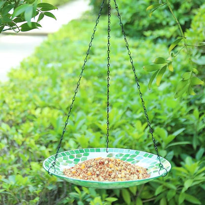 MUMTOP Mosaic Hanging Bird Bath-Bird Baths for Outdoors - 12 Inch Glass Birdbath Bird Water Bowl Bird Feeders for Outside, Garden, Lawn Yard Decor（Flower & Leaf）