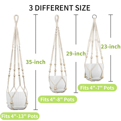 IDEEEPAN Macrame Plant Hanger - Fits 4 to 13 inches Pots for Indoor Outdoor, 35"/29"/23" Different Sizes Set, Ivory (POTS NOT Included)